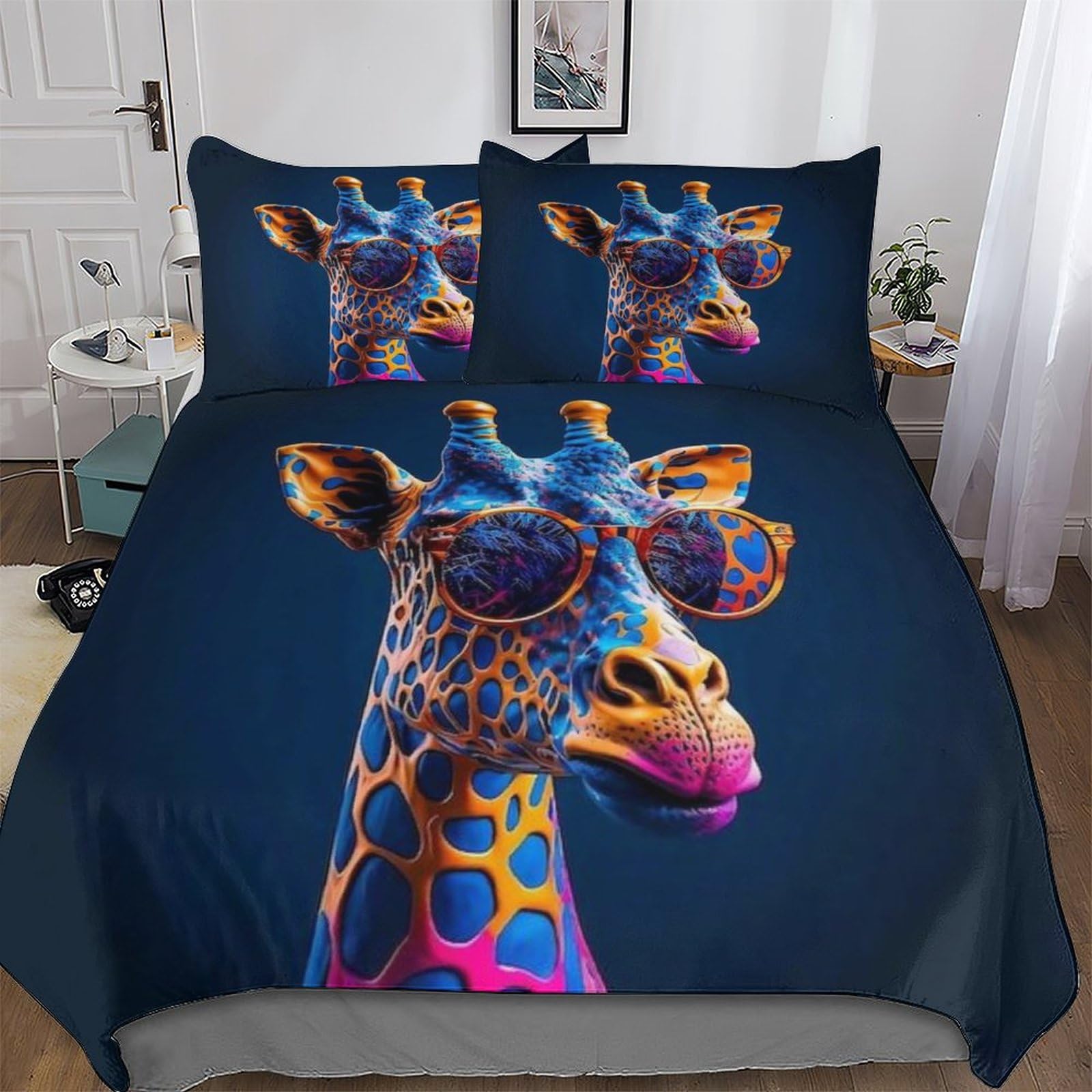 Housse de couette girafe en microfibre douce parure de lit 3 pièces pour lit deux personnes King