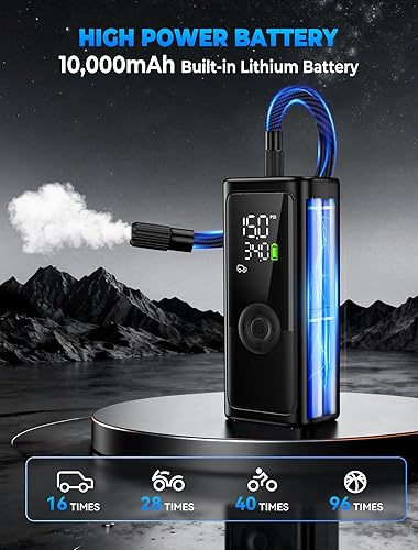 Miniatura 3 de Inflador de neumáticos, compresor de aire portátil, inflador de neumáticos inalámbrico de 150 PSI, apagado automático y luz LED, bomba de bicicleta