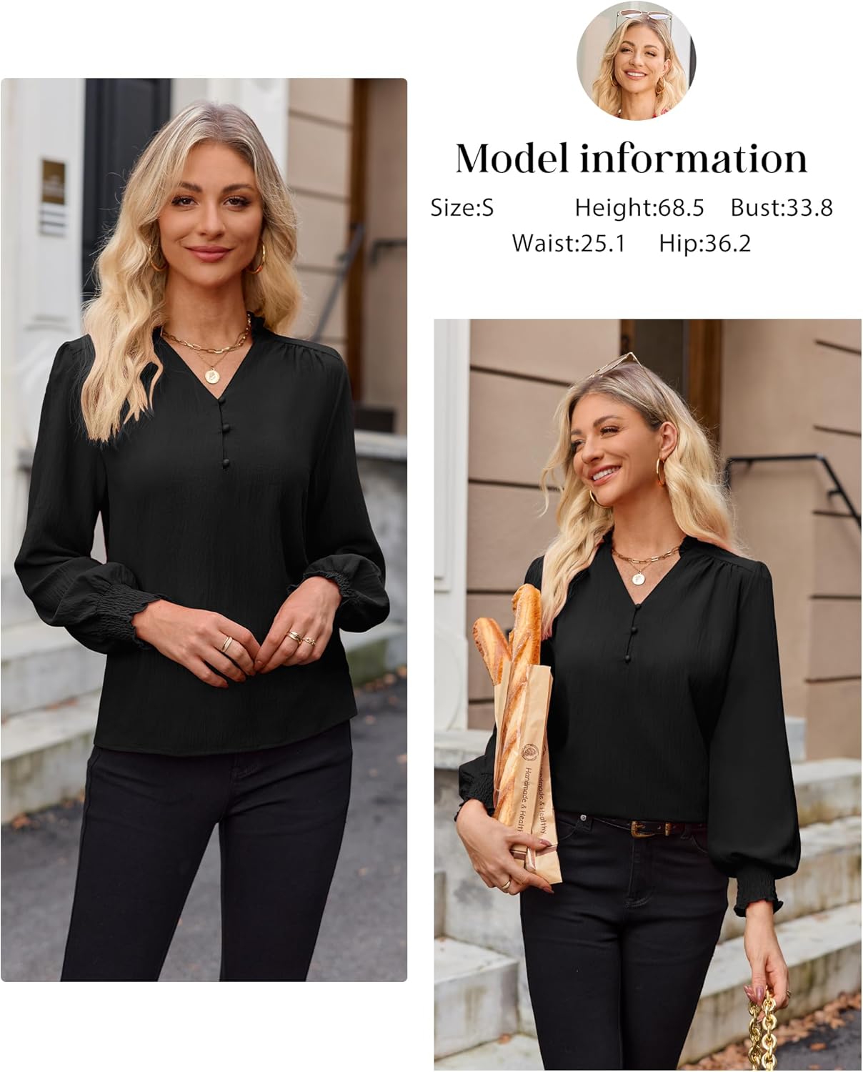 Blouses for Women Dressy Casual Long Sleeve Shirts V Neck Tunic Fall Trendy with Smocked Cuffs Business 2026 Outfits - Image 6