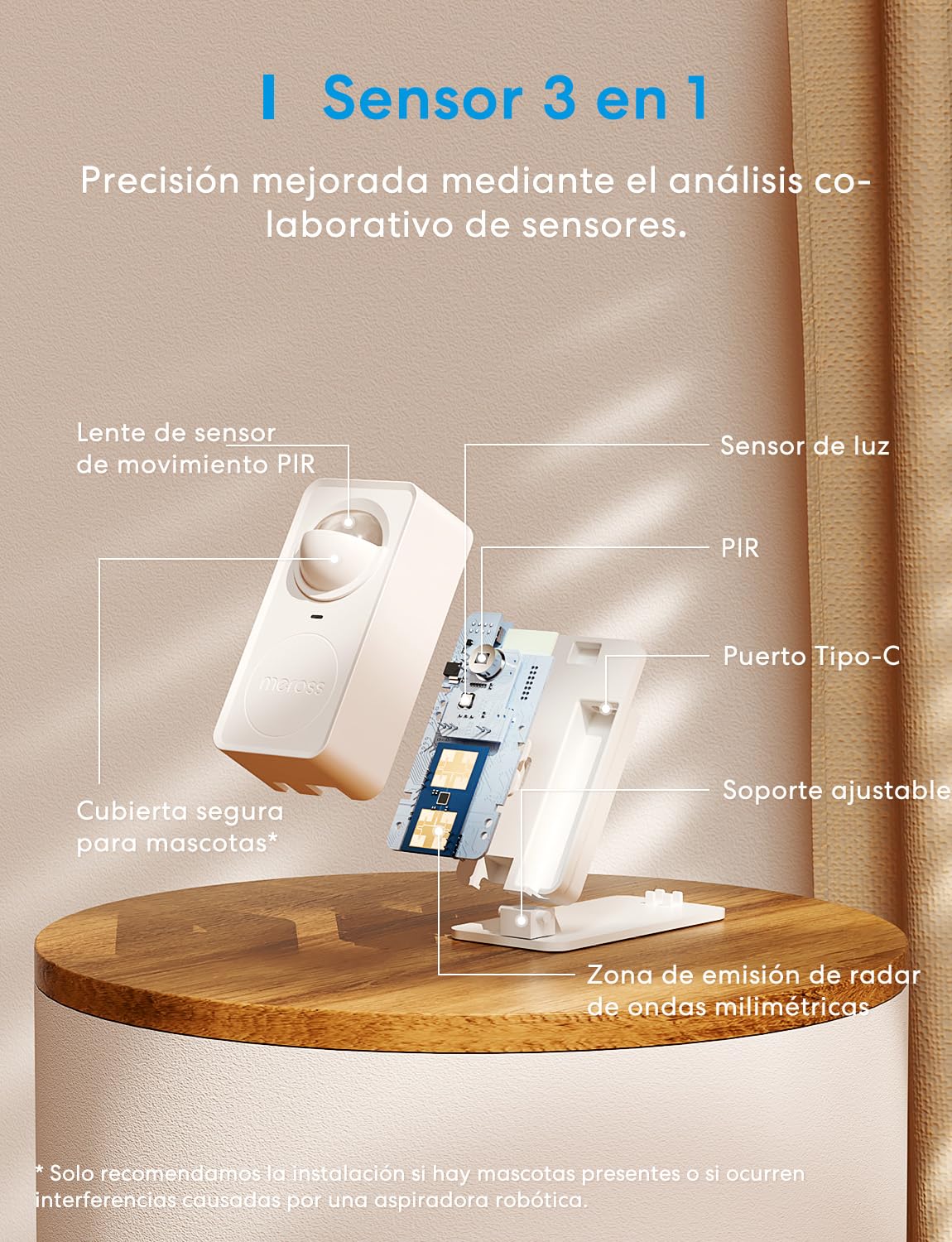 Meross Detector de Presencia MS600, Sensor de Presencia de Radar Ondas Milimétricas+PIR, Soporta Matter, HomeKit, Alexa, Google Home y Home Assistant, No Requiere Hub
