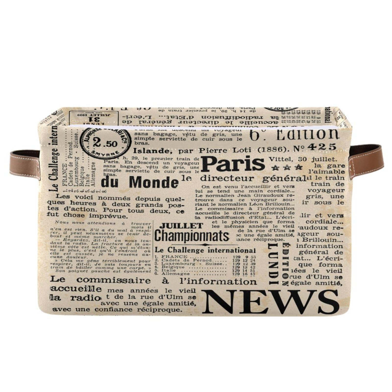 YETTASBIN Newspaper Art Storage Basket 1pc, Large Collapsible Toys Clothes Organizer, Long-Lasting Canvas Storage Bin with Handle for Shelves Closet