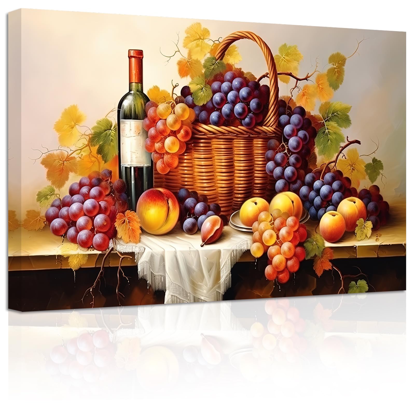 ZXHYWYM Kitchen Wall Art Grapes and Wine Picture Fresh Fruits Canvas Prints for Kitchen Restaurant Dining Room Decor Framed(3, (20.00" x 30.00"))