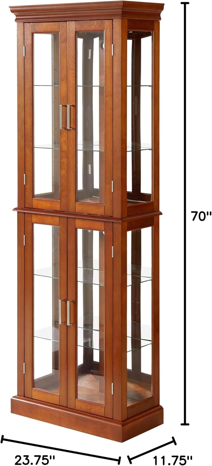 Lighted Display Cabinet,Corner Curio Display Cabinet with Adjustable Shelves & Mirrored Back,Storage Cabinet Wood Frame Collectibles Toy Display for Living Room, Kitchen,Pantry light bulb not included