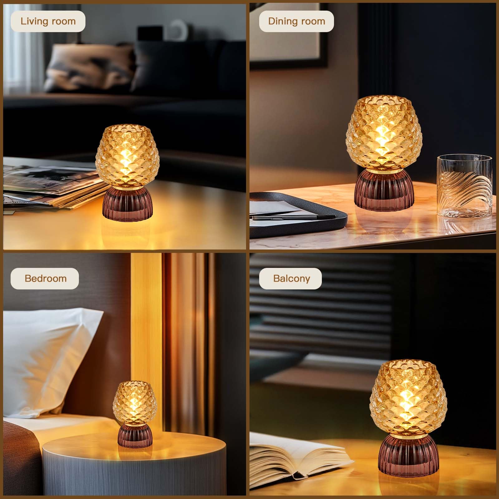 Lámpara a pilas con temporizador, bonita lámpara de mesa de cristal inalámbrica pequeña para decoración del hogar, cocina, baño, regalo de cumpleaños para mujeres, piña, ámbar 7