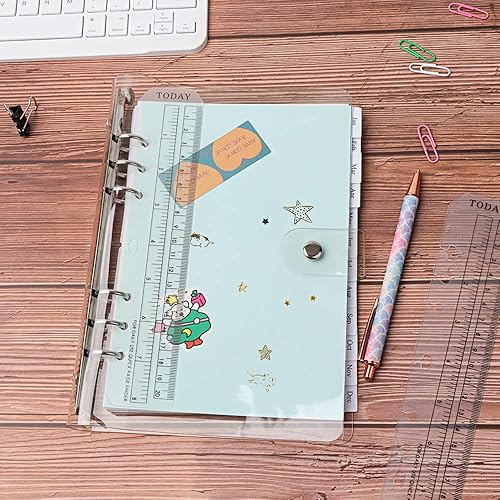 Miniatura 9 de Paquete de 10 reglas de plástico transparente de 8 pulgadas para carpeta de planificación A5 de 6 agujeros, regla marcapáginas a presión, marcador