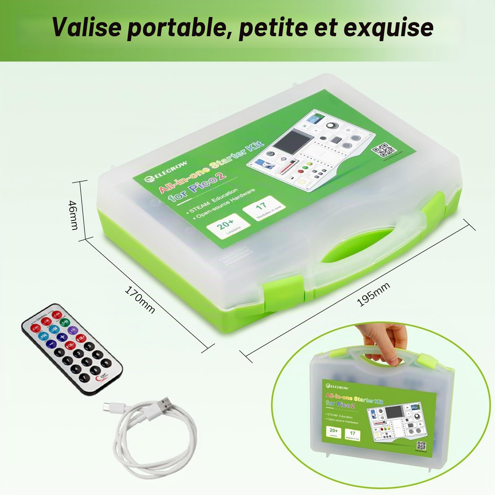 ELECROW Kit de démarrage tout-en-un pour Pico 2 RP2350 avec conception de carte commune et tutoriels en ligne, 17 capteurs et 21 leçons