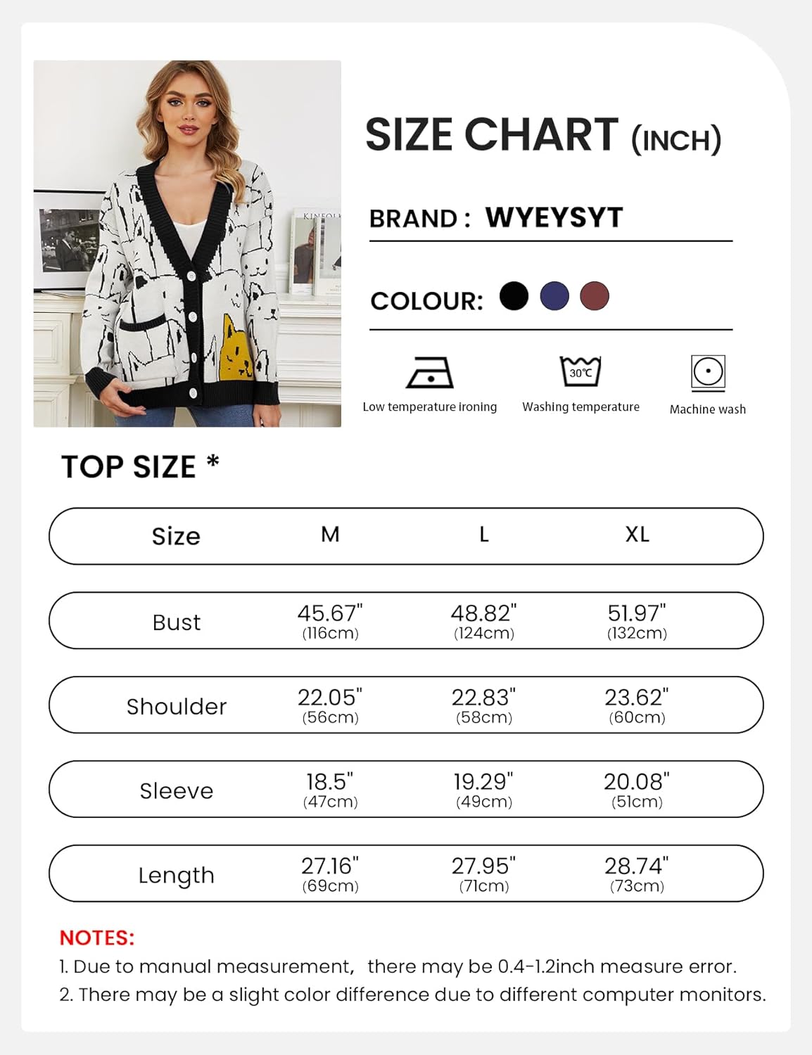 Wyeysyt Cat Sweater for Women Casual Button Down V Neck Cable Knit Cardigan Cute Kawaii Cartoon Cardigan Coat - Image 6