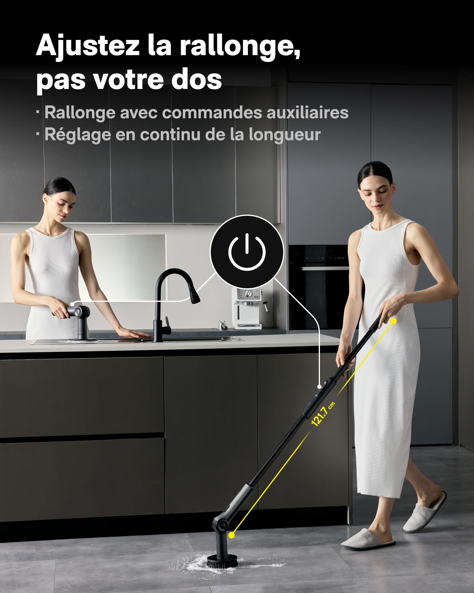 HOTO Brosse Nettoyage Électrique Rotative sans Fil, Angle Réglable, Poignée Extensible, IPX7, 8 Têtes de Brosse Nettoyante Remplaçables pour Salle de Bain, Carrelage et Baignoire
