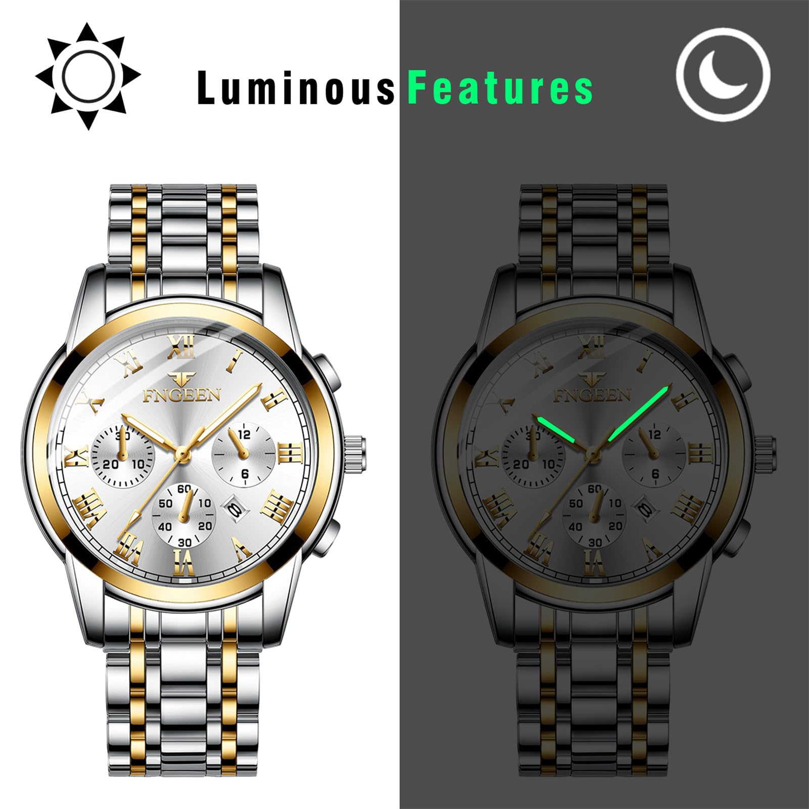 JewelryWe Orologio da Polso da Coppia Impermeabile: da Uomo Donna Cinturino Regolabile in Acciaio Inossidabile con Quadrantini Finti Orologio Numero Romano alla Moda al Lavoro