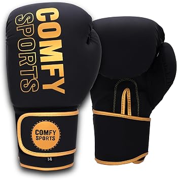 Comfy Logo Adults Boxing Gloves Sparring Muay Thai Maya Hide Leather, Training Mitt for Kickboxing, Punch Bag, Focus Pads, MMA, Thai Pad, Double End Ball Punching Fight Gloves