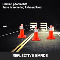 Vista 3 de VEVOR Paquete de 12 conos de tráfico de 18 pulgadas, conos de estacionamiento de seguridad en carretera, base de PVC, cono de tráfico naranja