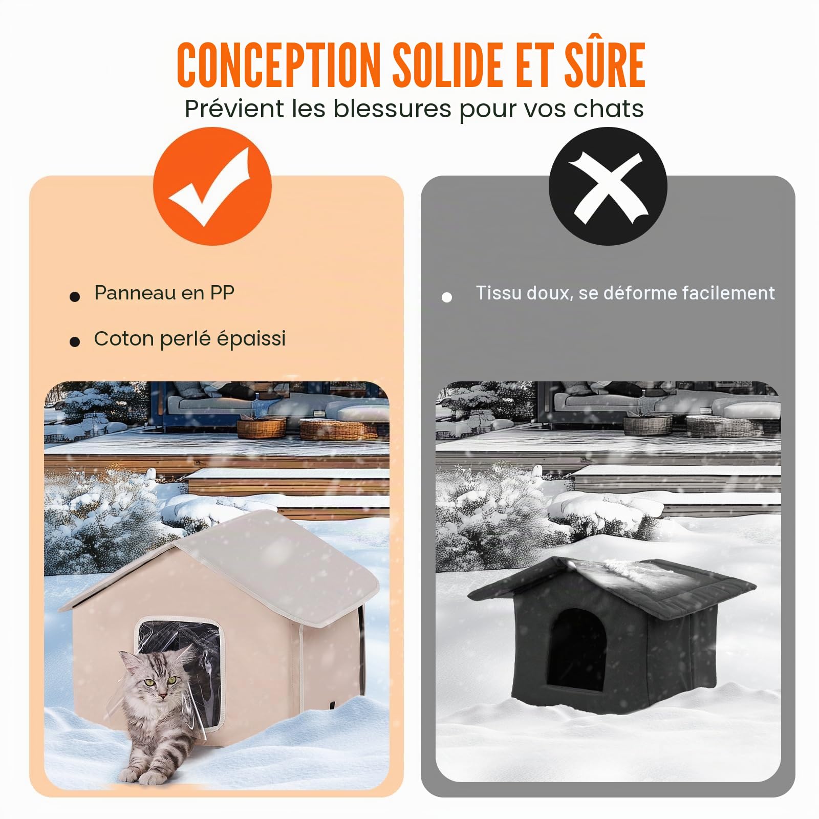 VEVOR Maison Chat Surélevée Chauffante, Niche Chat Extérieur avec Coussin Chauffant, Température Réglable, Minuterie, Abri Hiver pour Chats Pliable en Tissu Oxford 600D pour Rester au Chaud, Marron, M