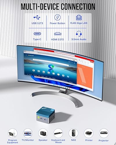 Vista 6 de GMKtec Mini PC Intel N97 (hasta 3.60 GHz) Micro computadora de escritorio 12 GB DDR5 512 GB SSD para negocios, escuela, oficina, mini PC de bolsillo