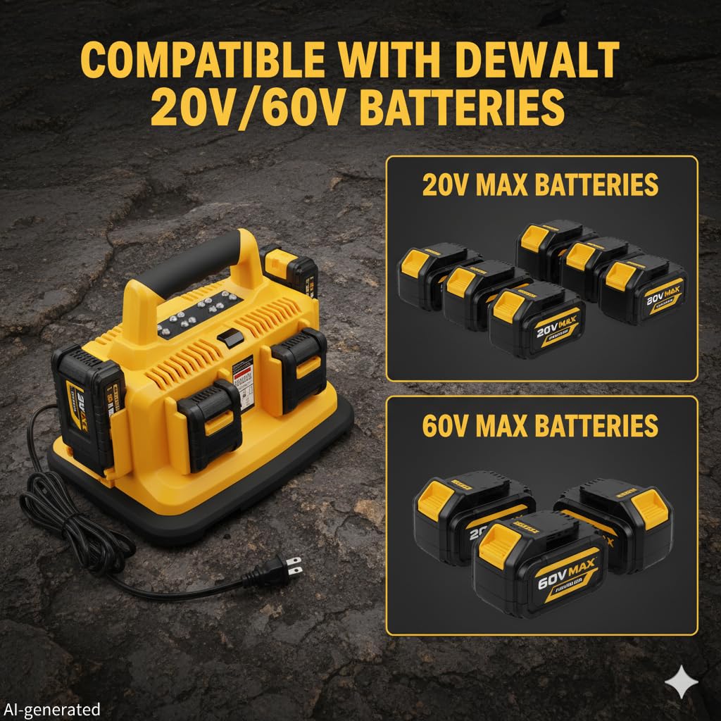 Repuesto de 6 puertos para estación de carga Dewalt de 20 V y 60 V, cargador de batería múltiple Dewalt, carga simultánea para baterías NULTIPLES, compatible con baterías Flexvlot de 20 V/60 V DCB200