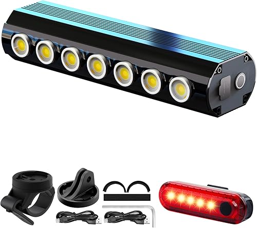 2025 New Super Bright Bike Lights for Night Riding, 7 LED USB Rechargeable Bike Headlight, Bicycle Light Taillight, Waterproof Aluminum Bicycle
