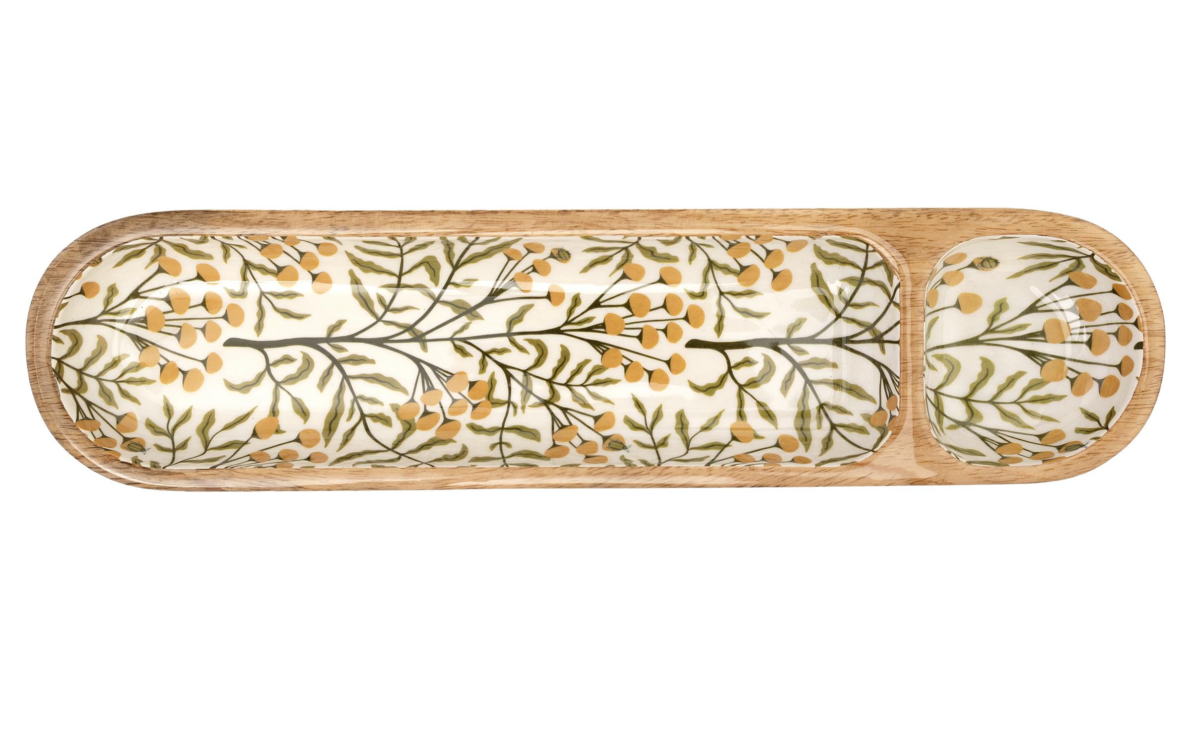 Boston International Divided Tray with 2 Sections Mango Wood Serving Dish, 16" x 4", Autumn Acorn