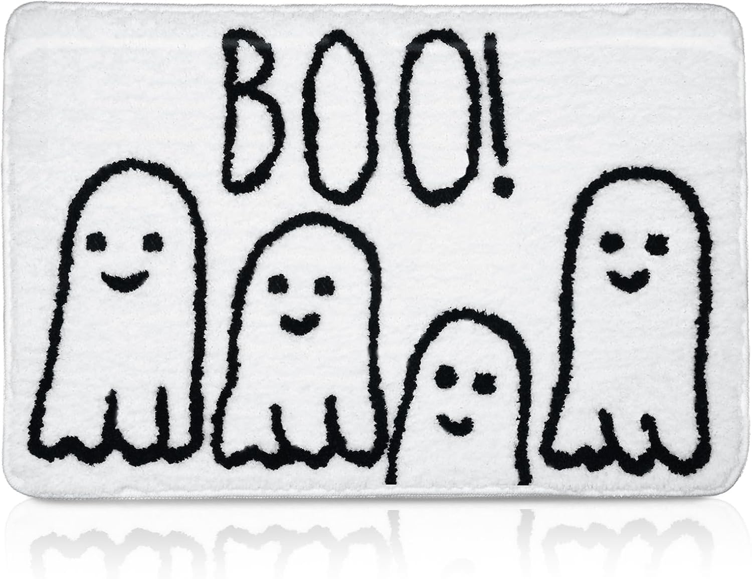 Tinideya Halloween Bathroom Rug Ghost Bath Mat Spooky Boo Bath Mat for Halloween Bathroom Decor 20x32 Inch Non Slip Washable Soft Black White Gothic Rug for Indoor Living Room Bedroom Decor