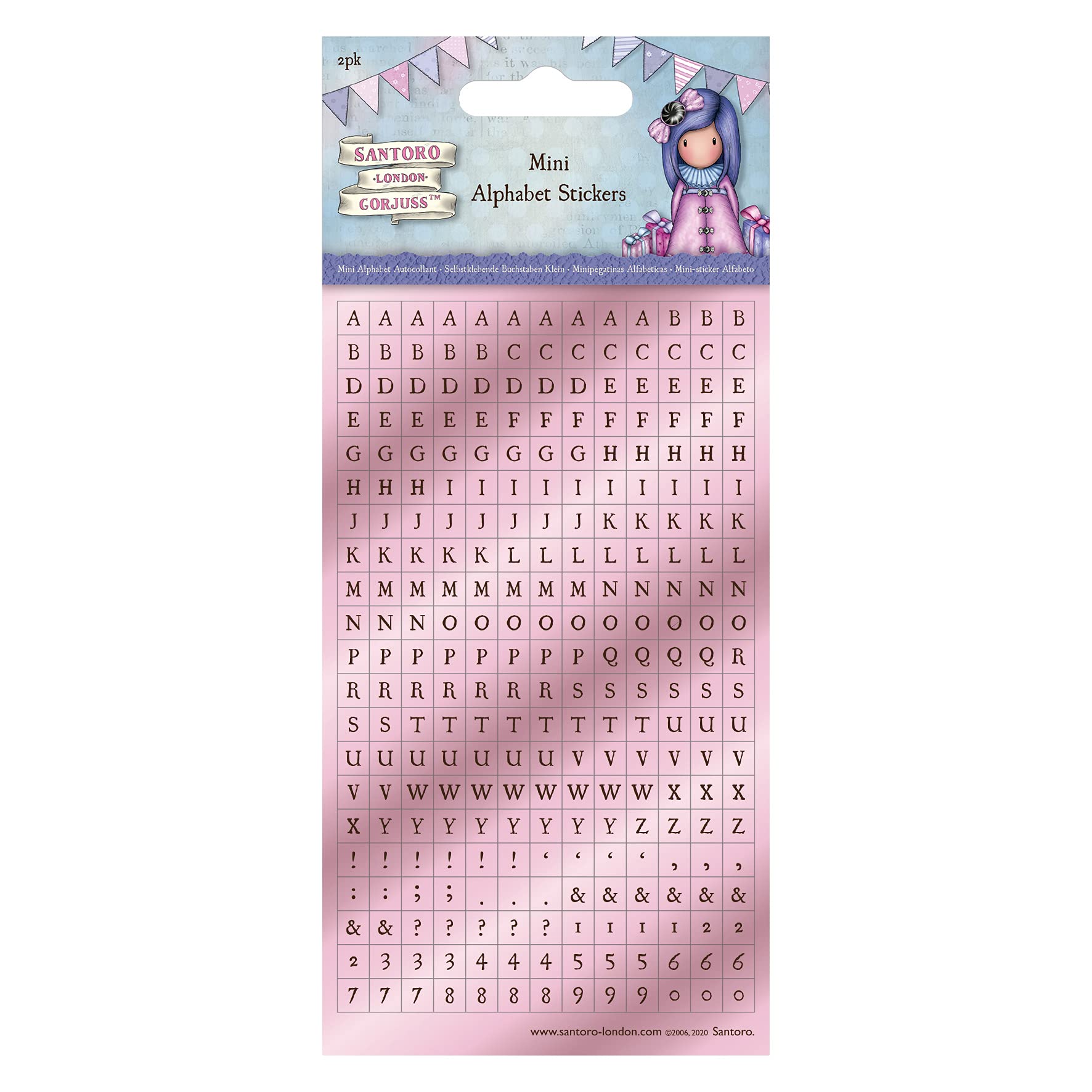 Santoro gorjuss Mini Foil Alphabet Stickers - Birthday Collection - 2 Pack