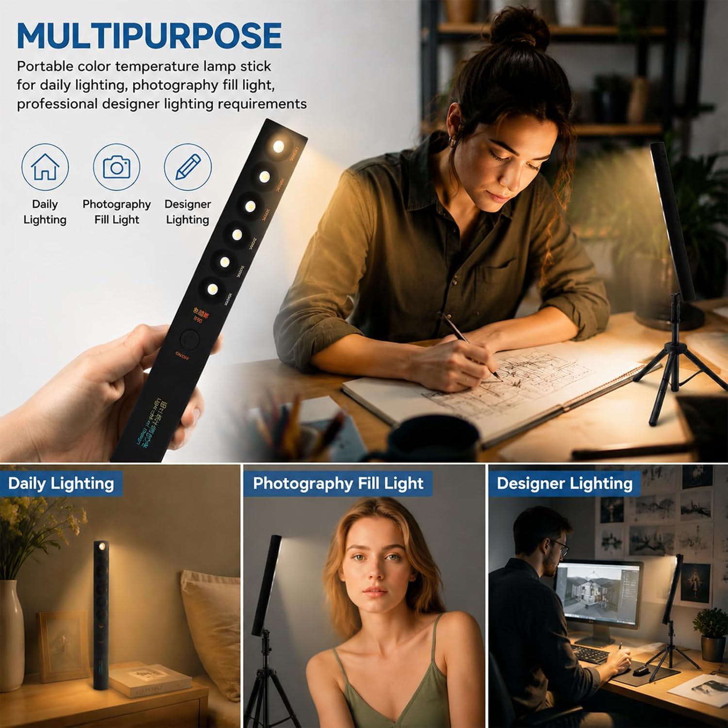 RGB Photography Light Wand, Handheld LED Video Light 6 Modes Adjustable 2700k-6000k Rechargeability for Videography Lighting image 3