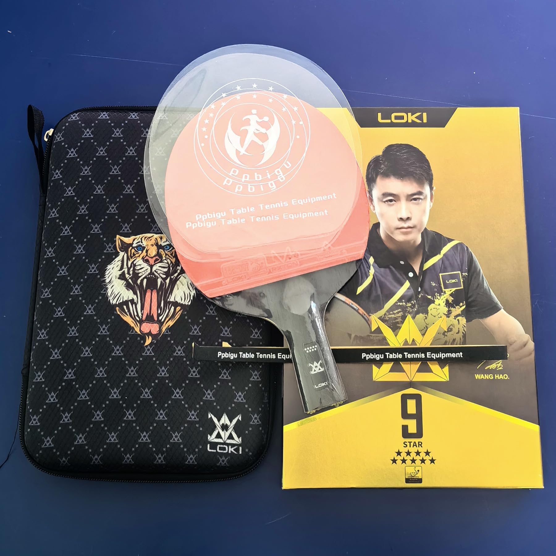 Wanghao Loki 9 Star Professional Ping Pong Bat Paddle with Original Bag, High Sticky 5 Wood +2 Carbon Blade Table Tennis Racket for Attack-Loop Play