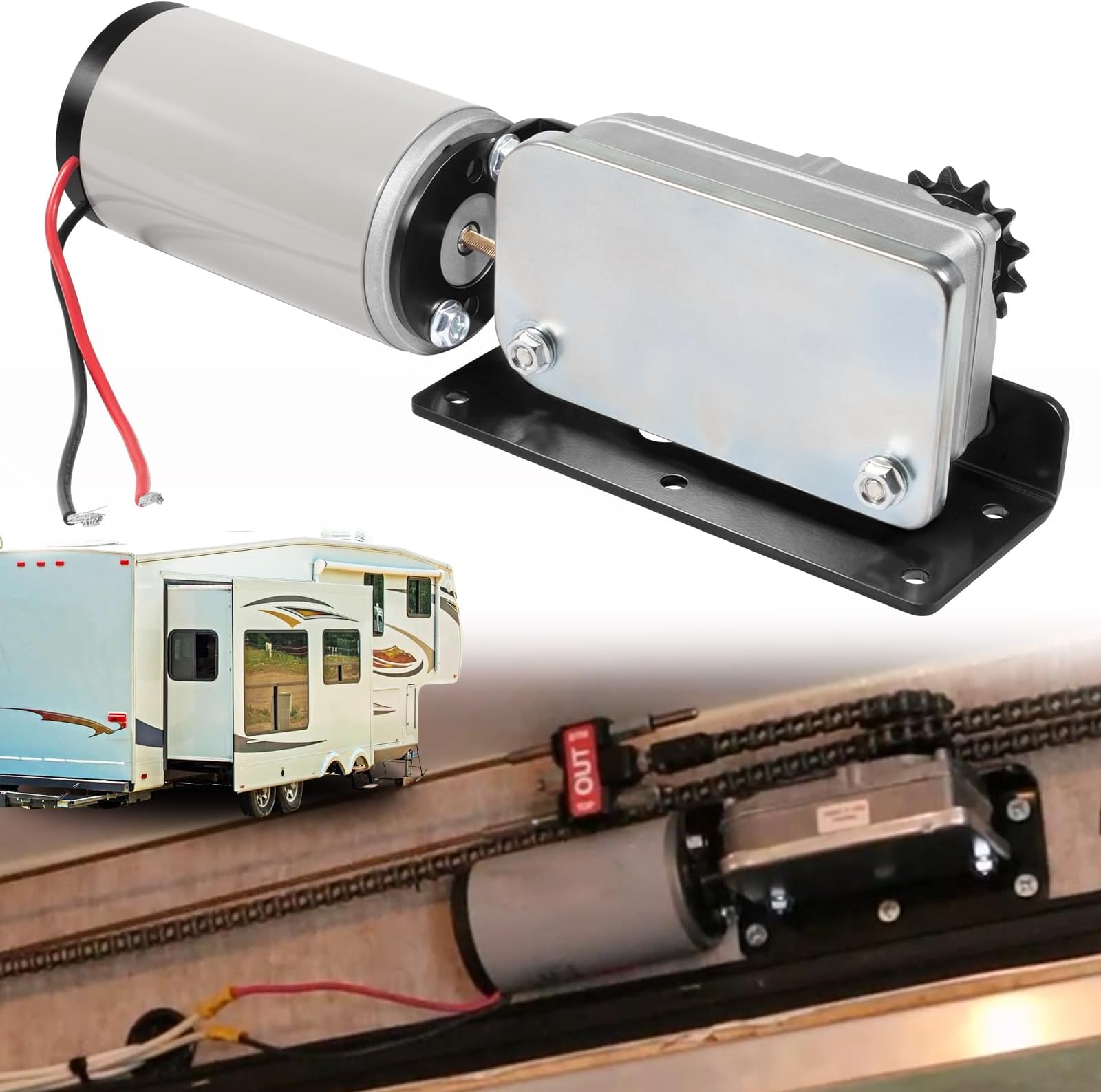 Sunluway 225008 RV Slide Out Motor & Gear Housing for BAL Accu-Slide Cable Slide Out System, Replace# ‎R25076-1, R25075 225008 RV Slide Out Gear Box and High Output Motor