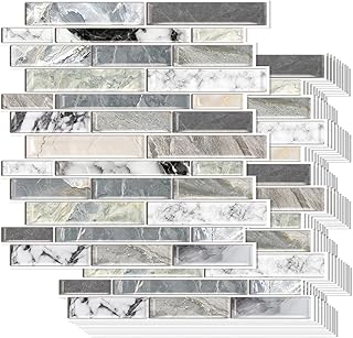 Selbstklebende Fliesen, 10 Stück 30x30cm Fliesenaufkleber, Klebefliesen Dickere Küchenrückwand 3D Wandfliesen, Steinoptik Fliesenfolie Fliesendekor Spritzschutz für Küche Bad Wand (Grau meliert)