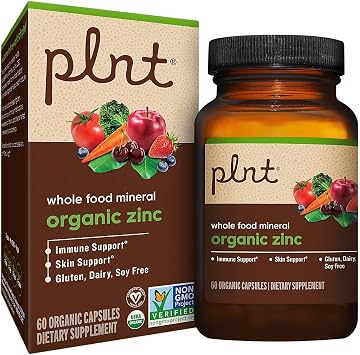Organic Zinc, Whole Food Mineral Formula for Immune & Skin Support 60 Organic Capsules