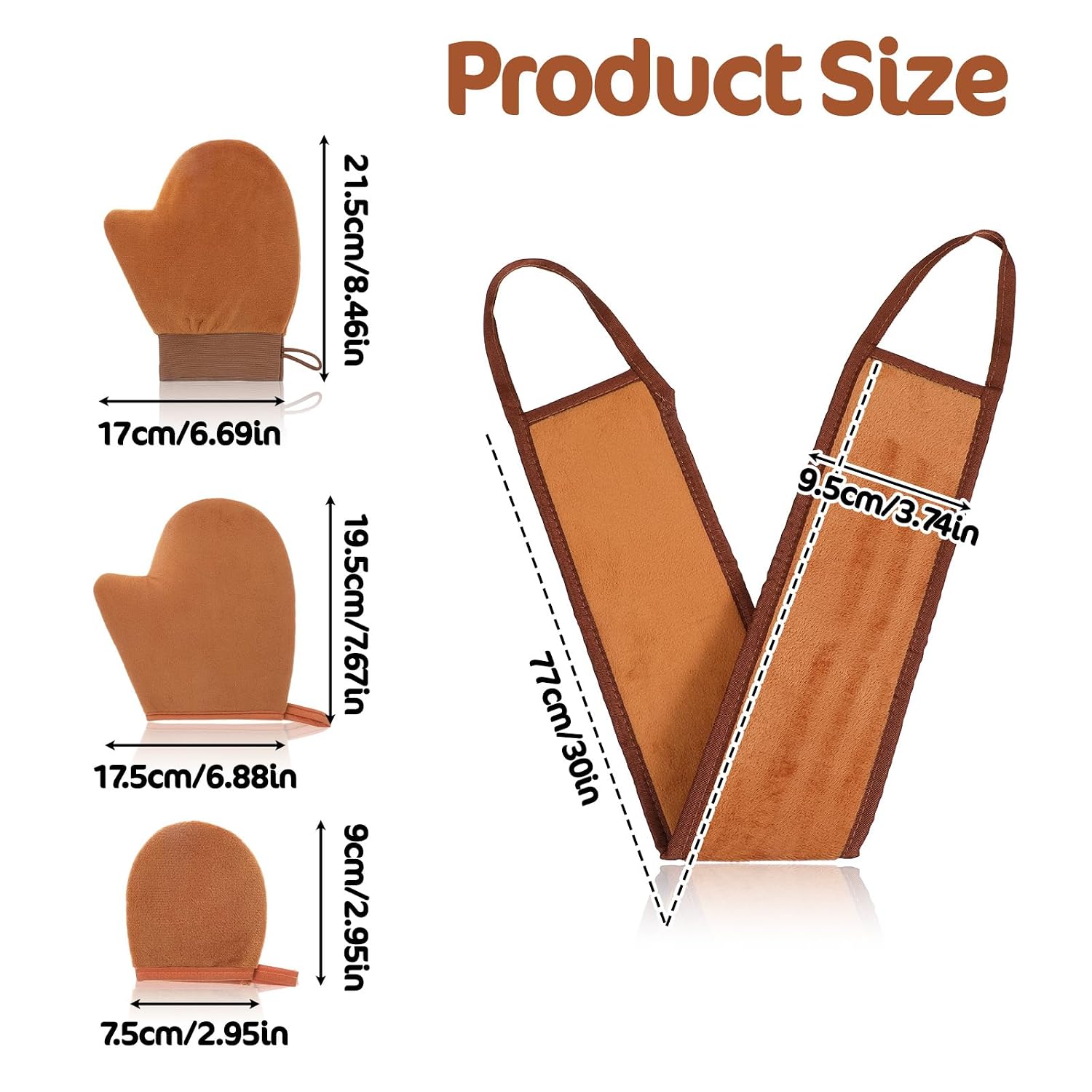 TIESOME 4 Pcs Self Tanning Mitt Applicator Kit, 4 in 1 Reusable Tanning Glove Accessories with Back Lotion Applicators for Your Back for Face Body Streak Free Tan Mitt (brown)