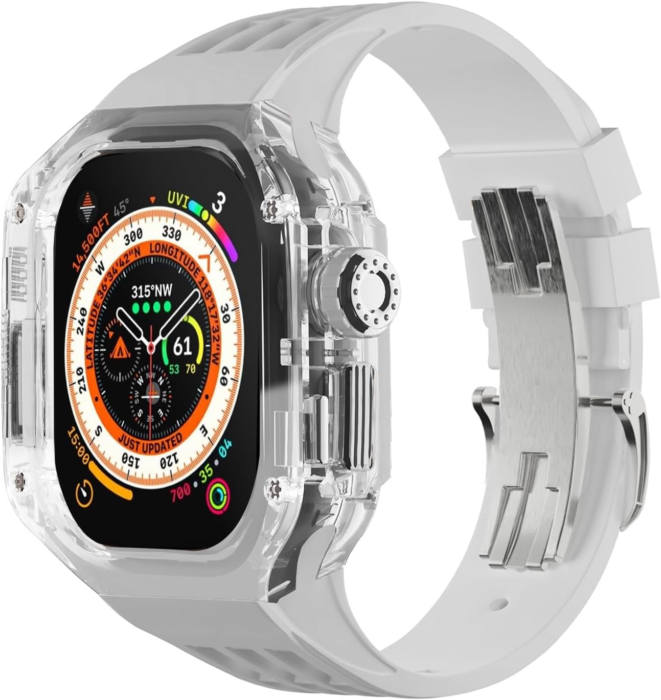 Luxury Modification Kit For Apple Watch Ultra 49MM Transparent Case For iWatch Series 49mm Sport Rubber Band Mod Kit Accessaries