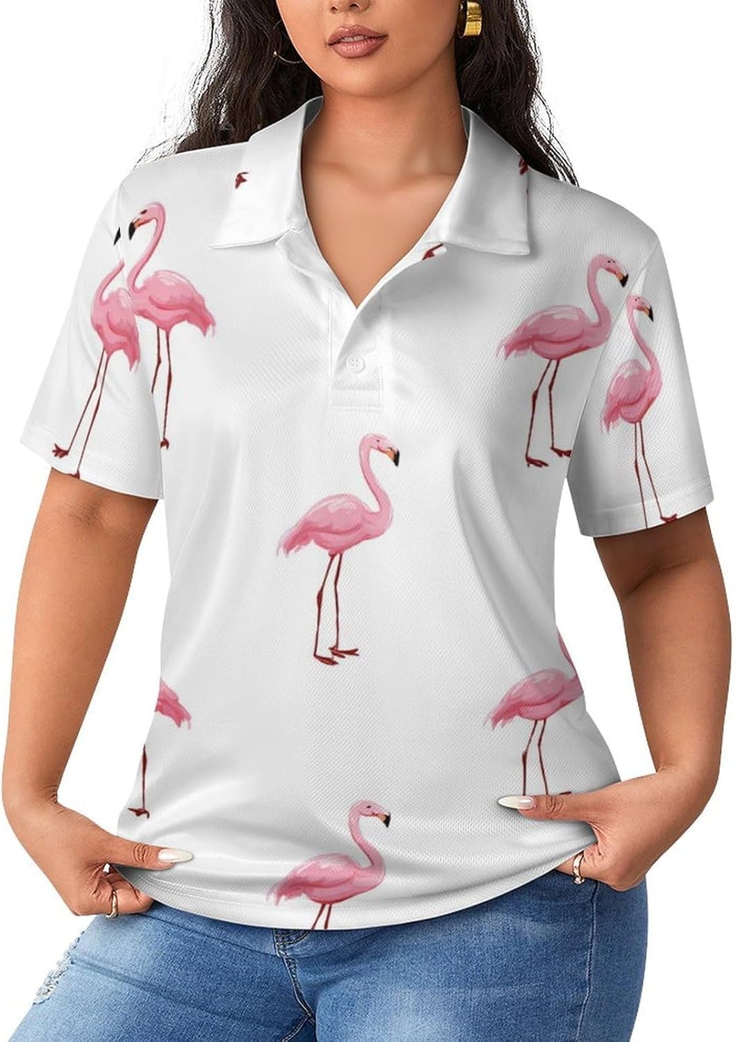 Funny Flamingo Womens Polo Shirt Short Sleeve Golf Shirts Casual T-Shirt Top