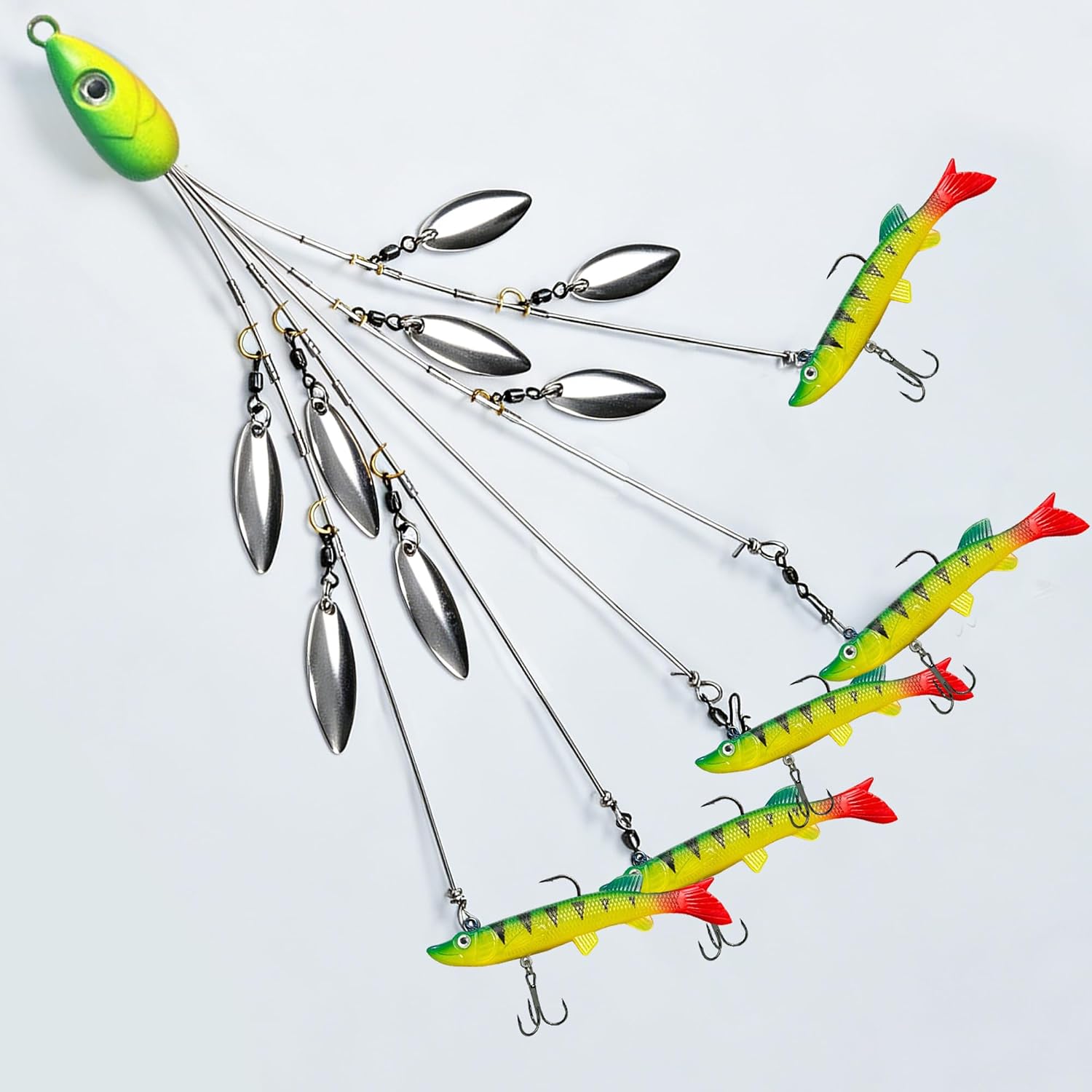2 Pack Alabama Rig Kit – 5 Arms 8 Blades Umbrella Rig, 2 Rigs+10 Jig Heads | Swimbaits for Striper & Bass Fishing