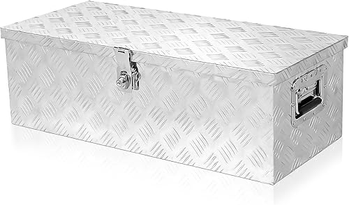 Caja de herramientas de aluminio para camión de 30" L x 14" W x 10" H, caja de herramientas con placa de diamante para remolque, camioneta,