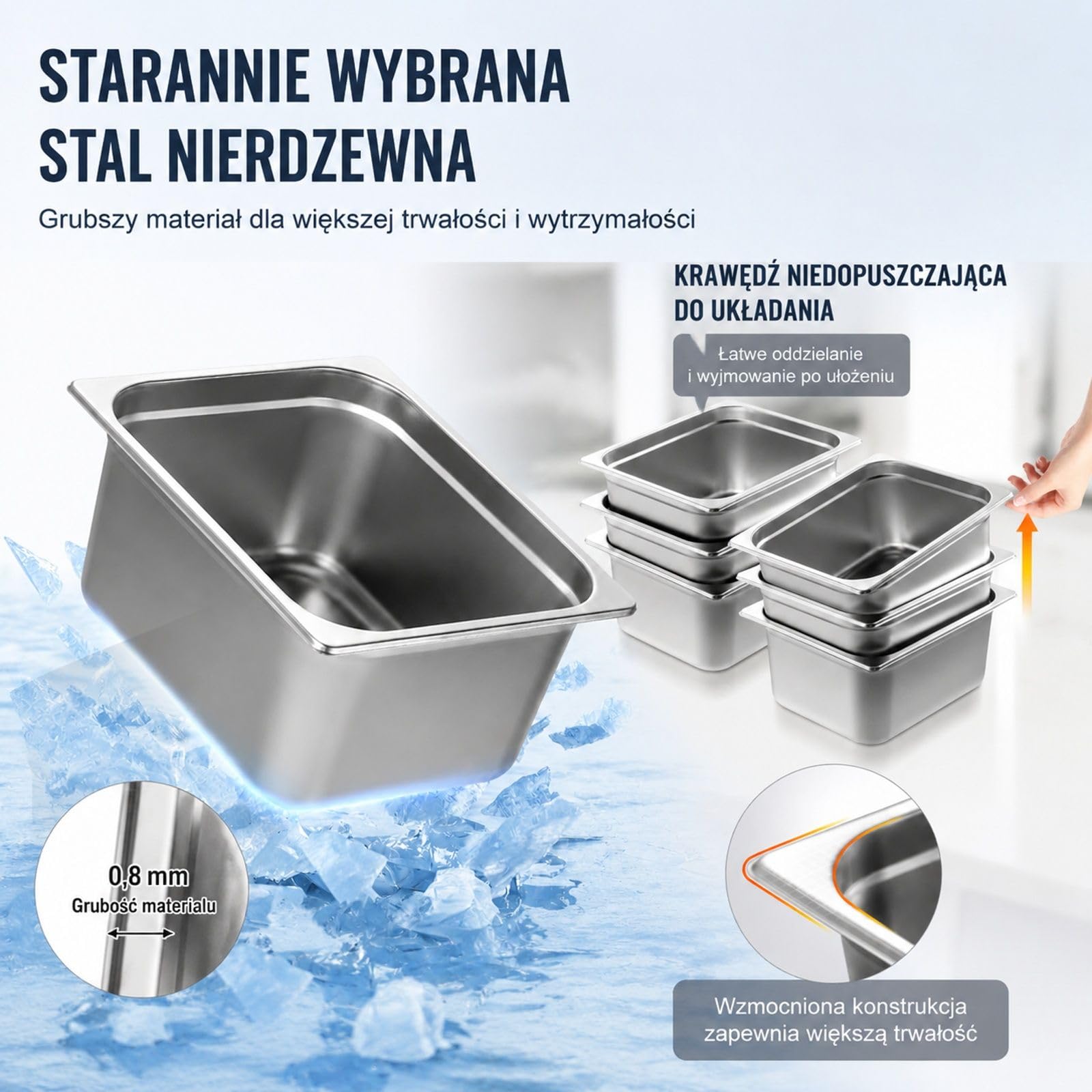 Zestaw 6 pojemników Gastronorm 1/2 ze stali nierdzewnej 201 do bufetu, cateringu, hotelu i stołu parowego