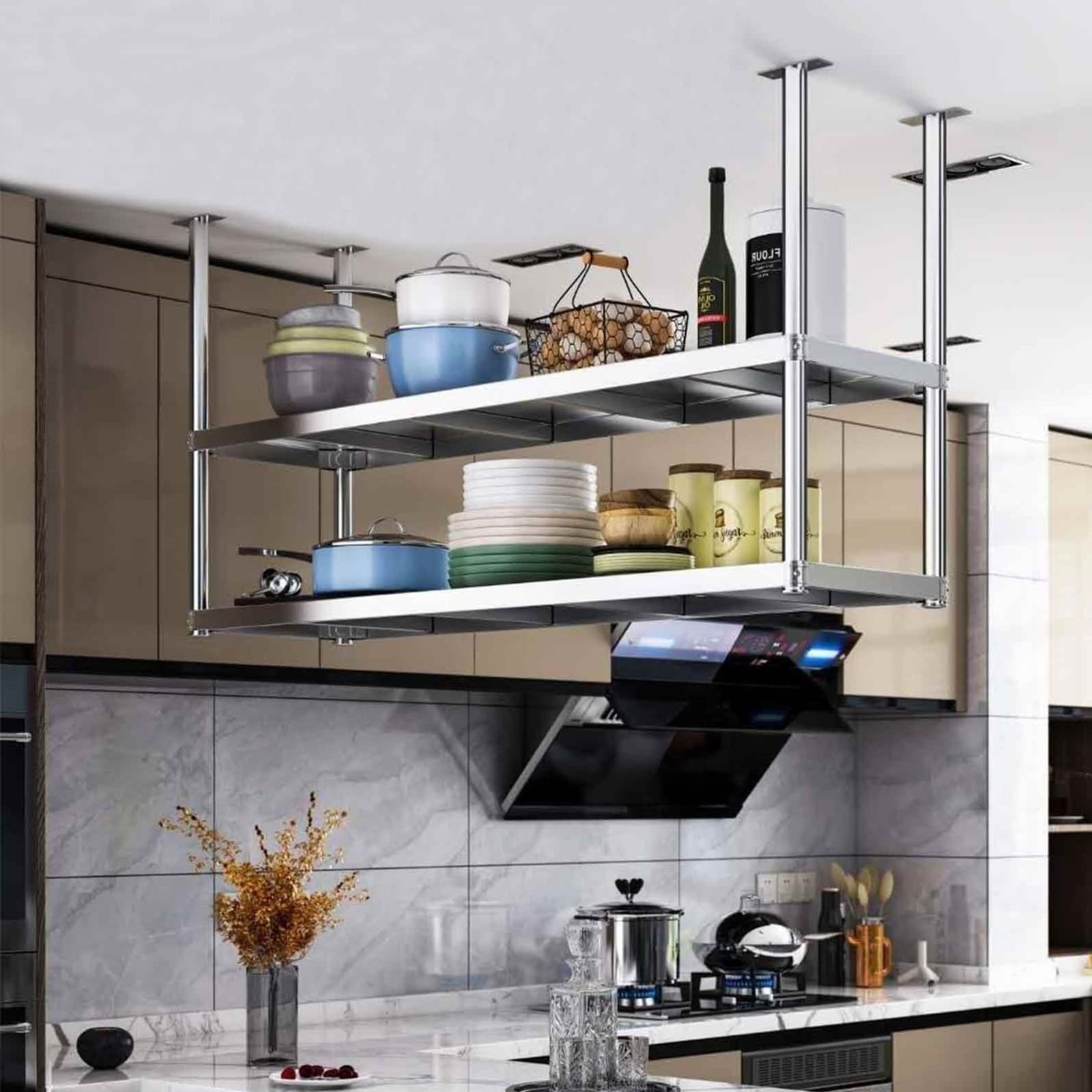 Hamankim Floating Shelves Storage Shelving for Kitchen Bar, Hanging Under Counter Shelf for Display Wine Glass Bottle Book Decoration Ceiling-mount Shelf (Size : 70x35x80cm)
