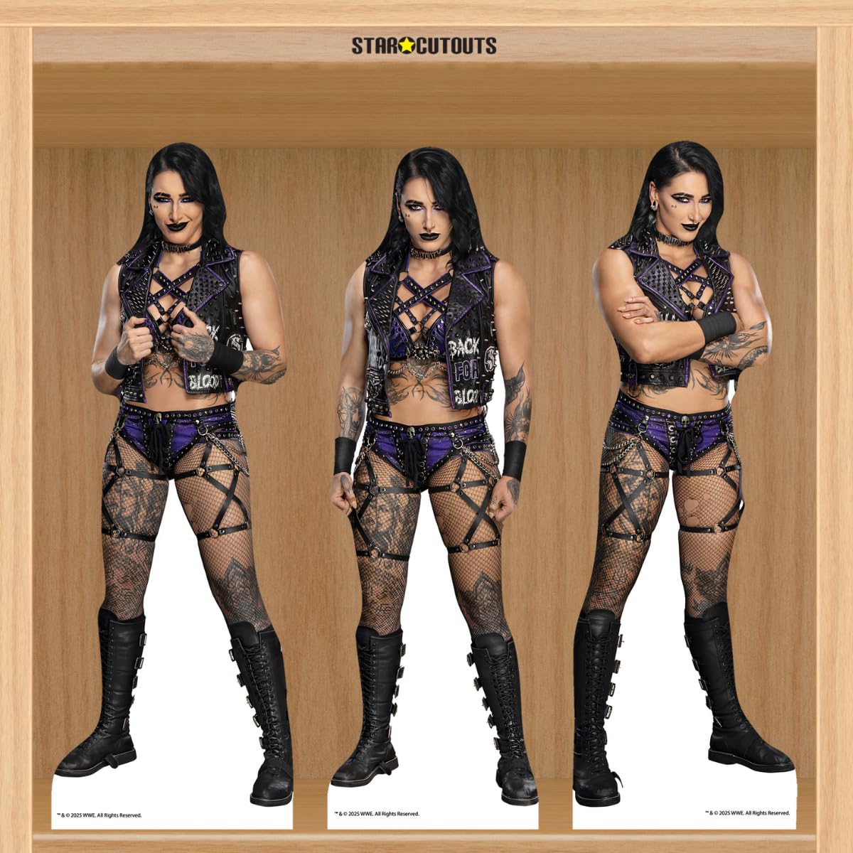 SC4577 Rhea Ripley - Recortes de cartón con Tres estantes Superiores de 31 cm de Altura, Ideal para Temas de la WWE, Fiestas, cumpleaños y fanáticos, decoración de Habitaciones y Eventos