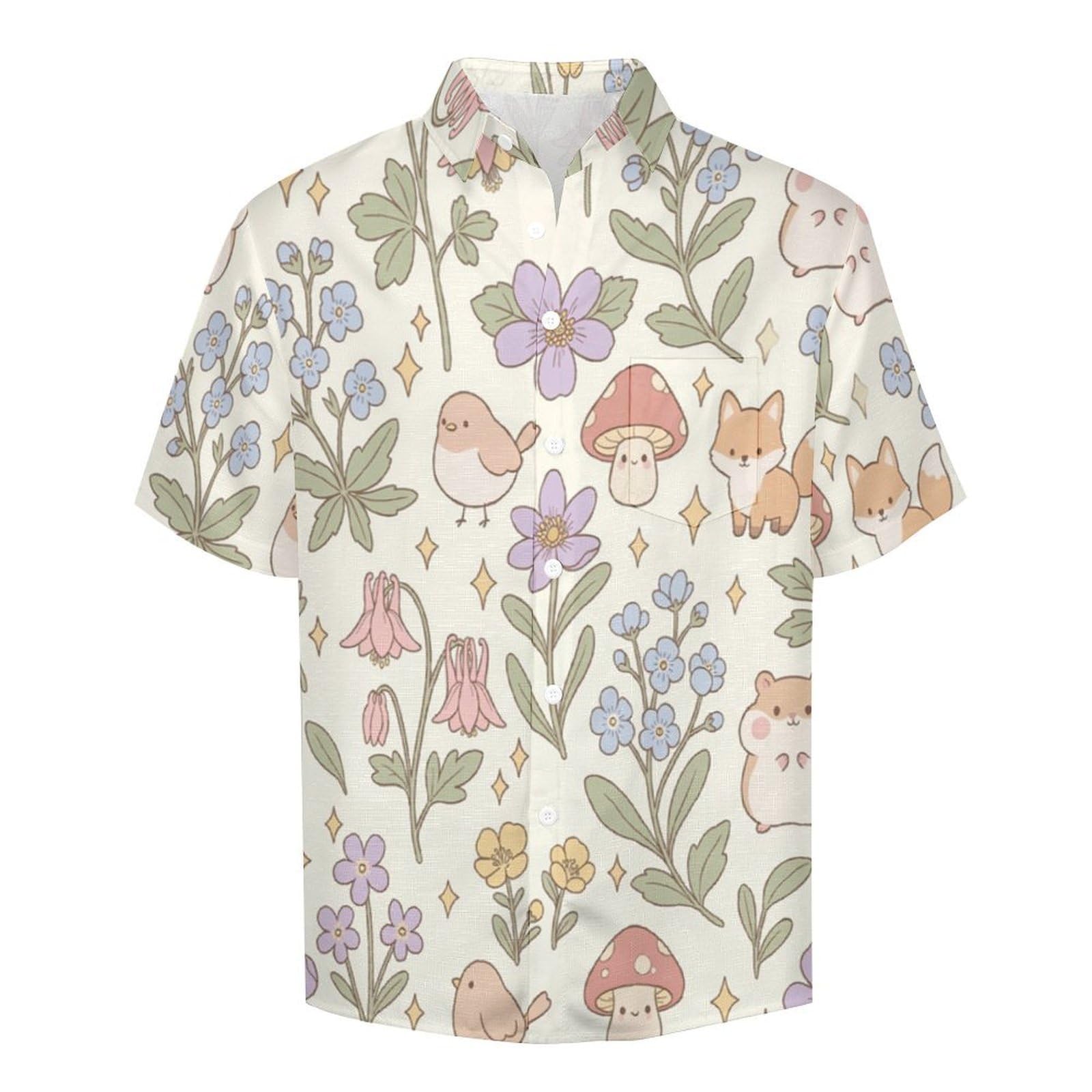 Camicia da Uomo a Maniche Corte con Bottoni, Stile Carini con Stampa Animali Piccoli Fiori, vestibilità Regolare, Camicie da Spiaggia Estiva Hawaiano, Aloha