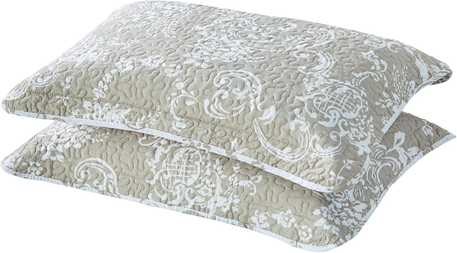HESTIN 5 Piece Boho King Size 102" x 90" Reversible Bedspread Quilted Coverlet with Floral Design, Oatmeal (Curtains Not Included)