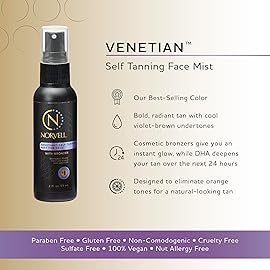 Norvell Venetian Sunless Self Tanner Mist for Face 2 fl oz - Non Comedogenic Facial Bronzing Self Tanning Spray for Natural Fake Tan Sun Kissed Glow, Streak Free, Long Lasting Color