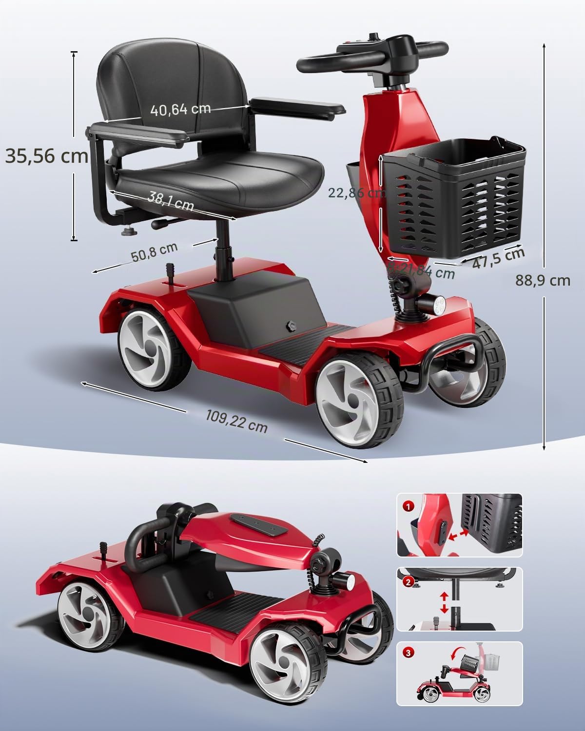 Scooter Elettrico 4 Ruote per Disabili e Anziani, Pieghevole Motorino Elettrico Adulti senza Patente, Sedile Ampio, Scooter per la Mobilità con Design Stabile e Prezzi Accessibili