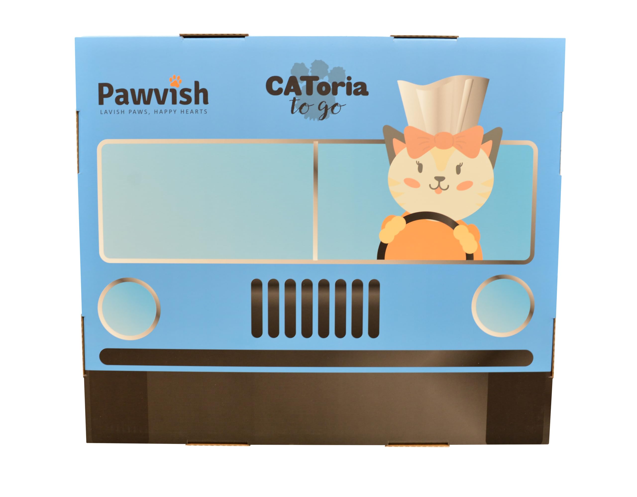 Casa y rascador de cartón para gatos (camión de comida)