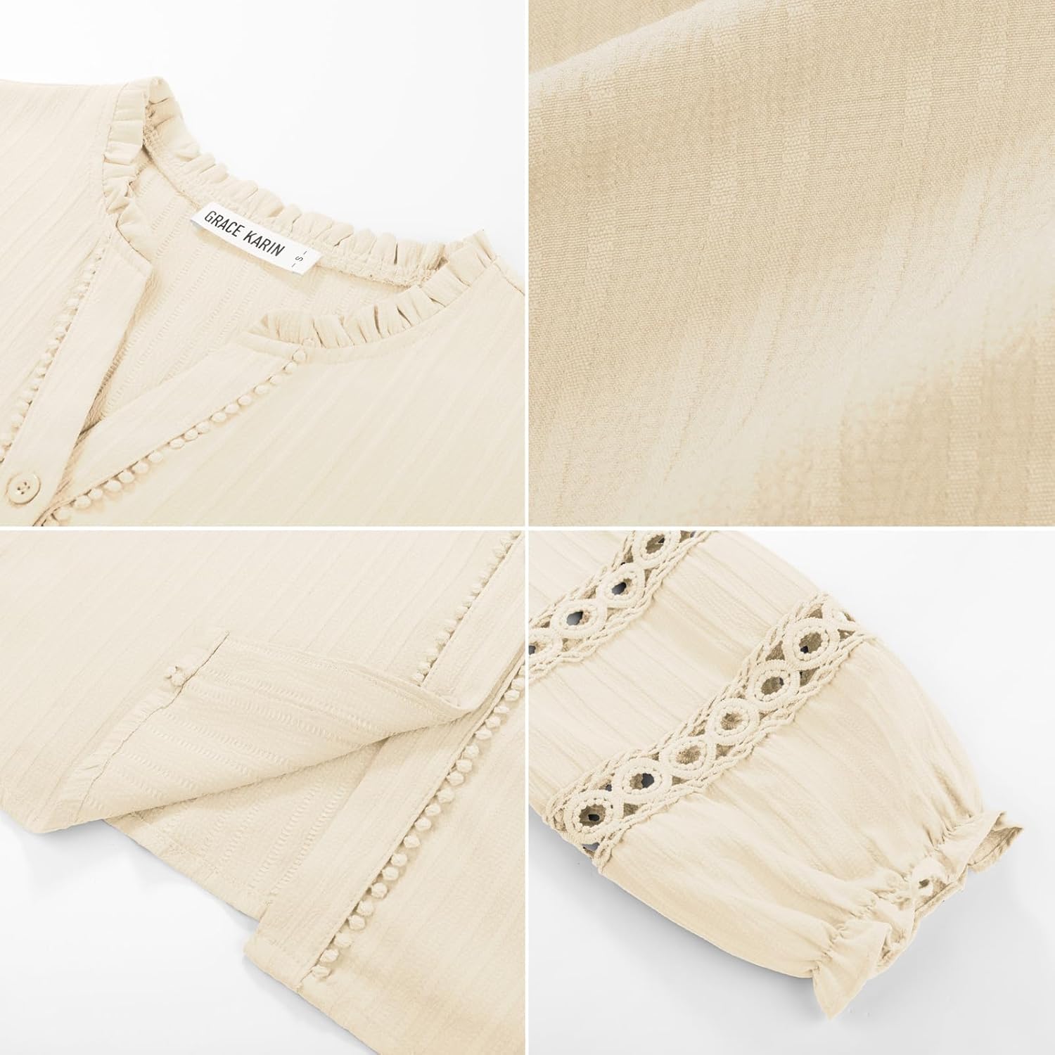 GRACE KARIN Women Dressy Casual Tops,Long Sleeve Button Down Ruffle Blouse,Work V Neck Shirt Summer Spring Business Outfit - Image 6