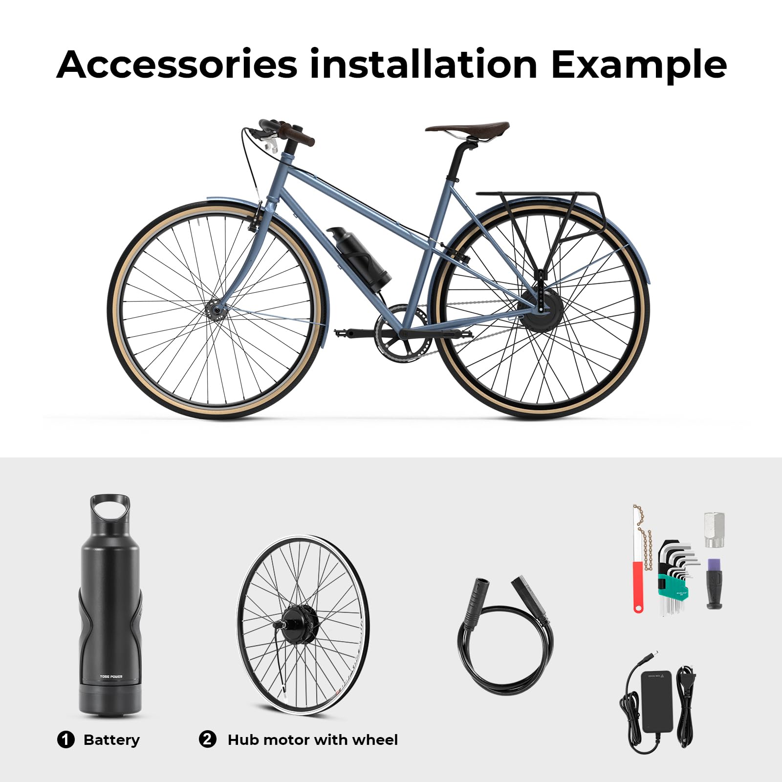 E-Bike Conversion Kit 26" / 27,5" / 28" (700C) Felge mit 250W Drehmoment Motor 36V Samsung Trinkflaschen Batterie Umbausatz Integrierter Torque PAS Sensor
