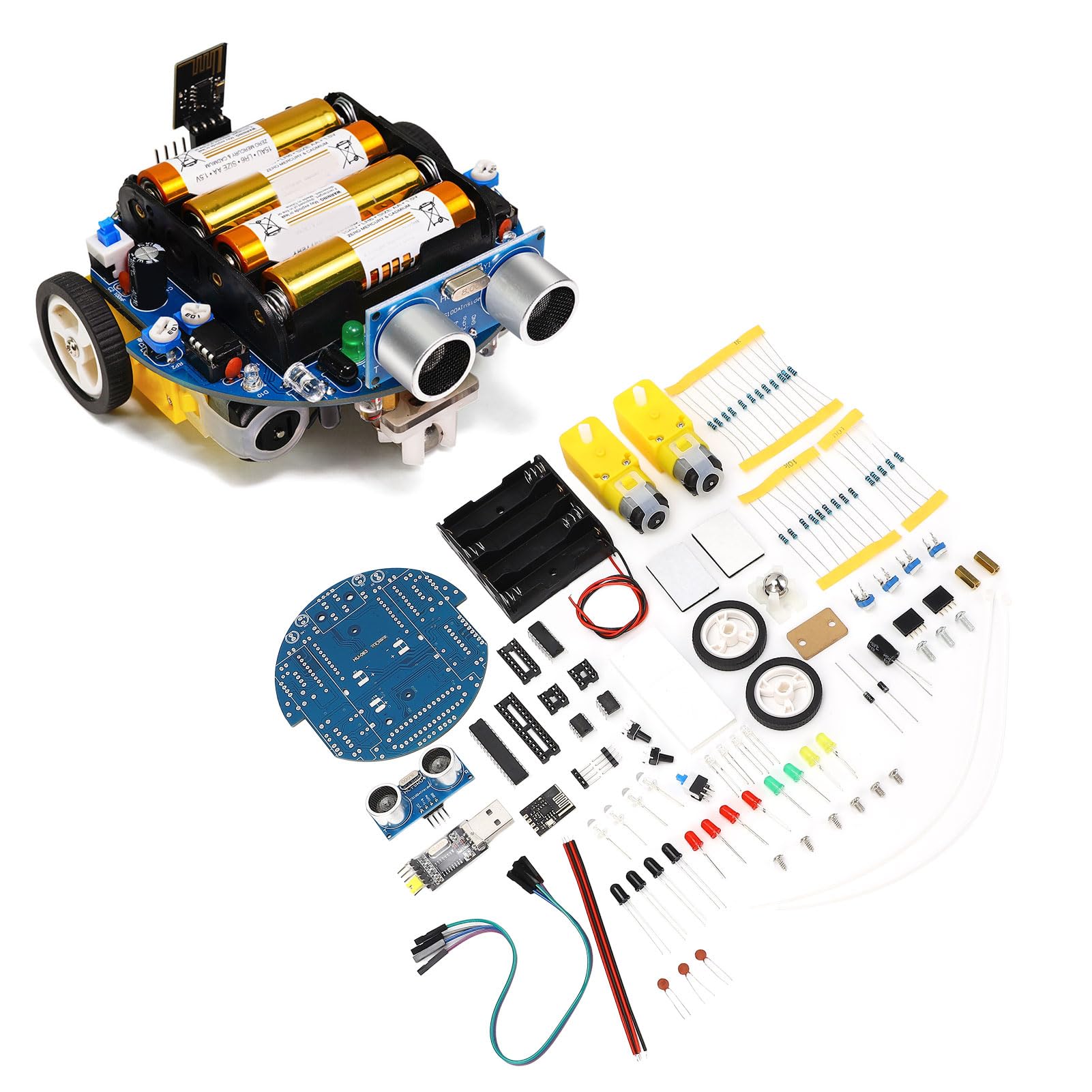 Kit de Coche Inteligente Robot DIY, Kit de Coche Inteligente MCU, Juguete Educativo con Cable de Salto, Juguetes de Construcción de Ingeniería Geniales para Adolescentes