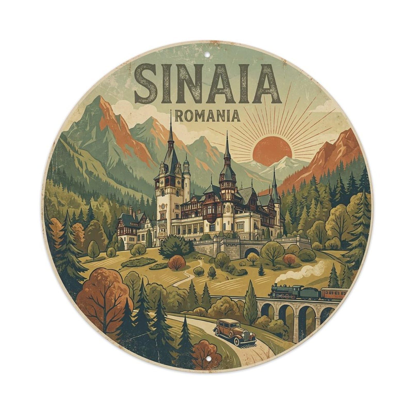 Retro Travel Romania Sinaia Vintage Metal Tin Sign Plaque Wall Decor for Cafe, Club Bar, Office, Garden Metal Poster 8x8Inch