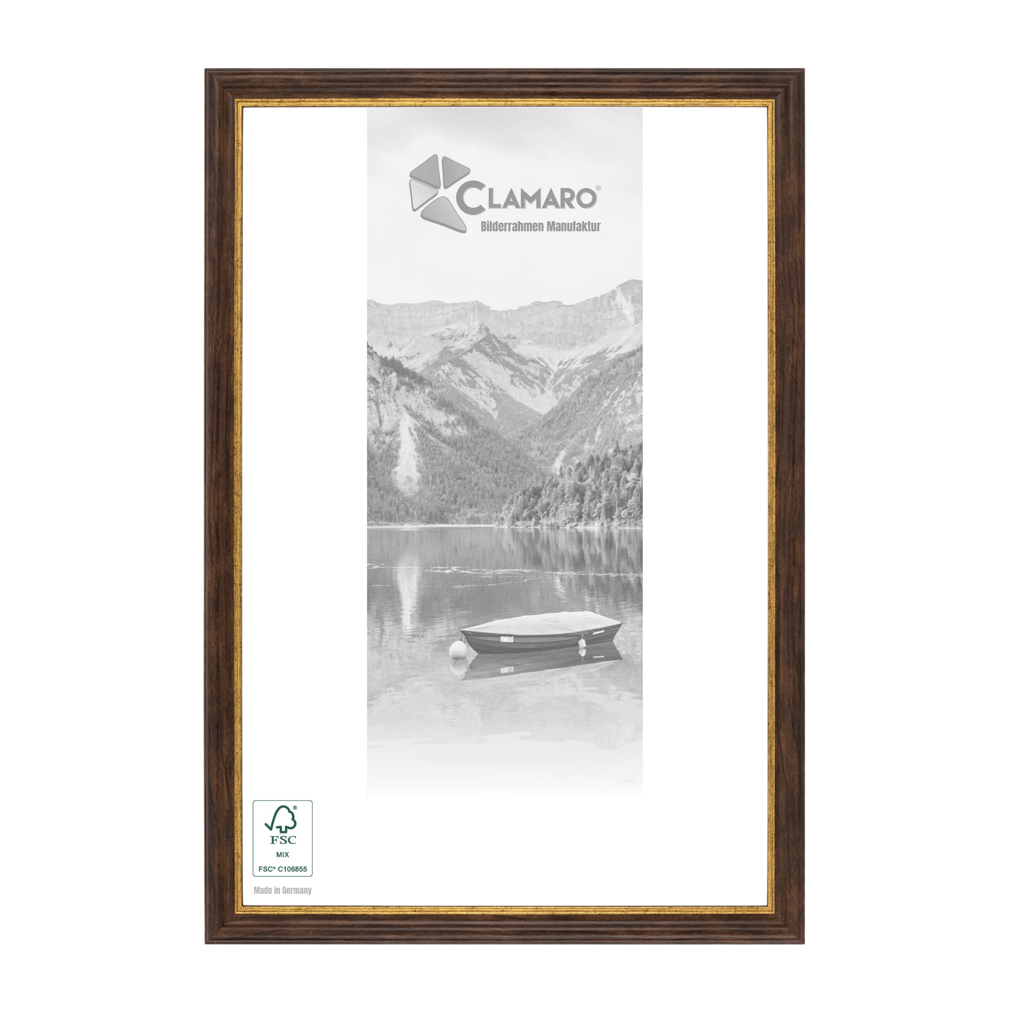 CLAMARO 'ULRICH' ramka na zdjęcia w stylu antycznym 19 x 24 cm, lite drewno, brązowo-złota, shabby chic, vintage, barokowa, drewniana rama ze szkłem akrylowym, tylna ścianka, zawieszka (format poziomy