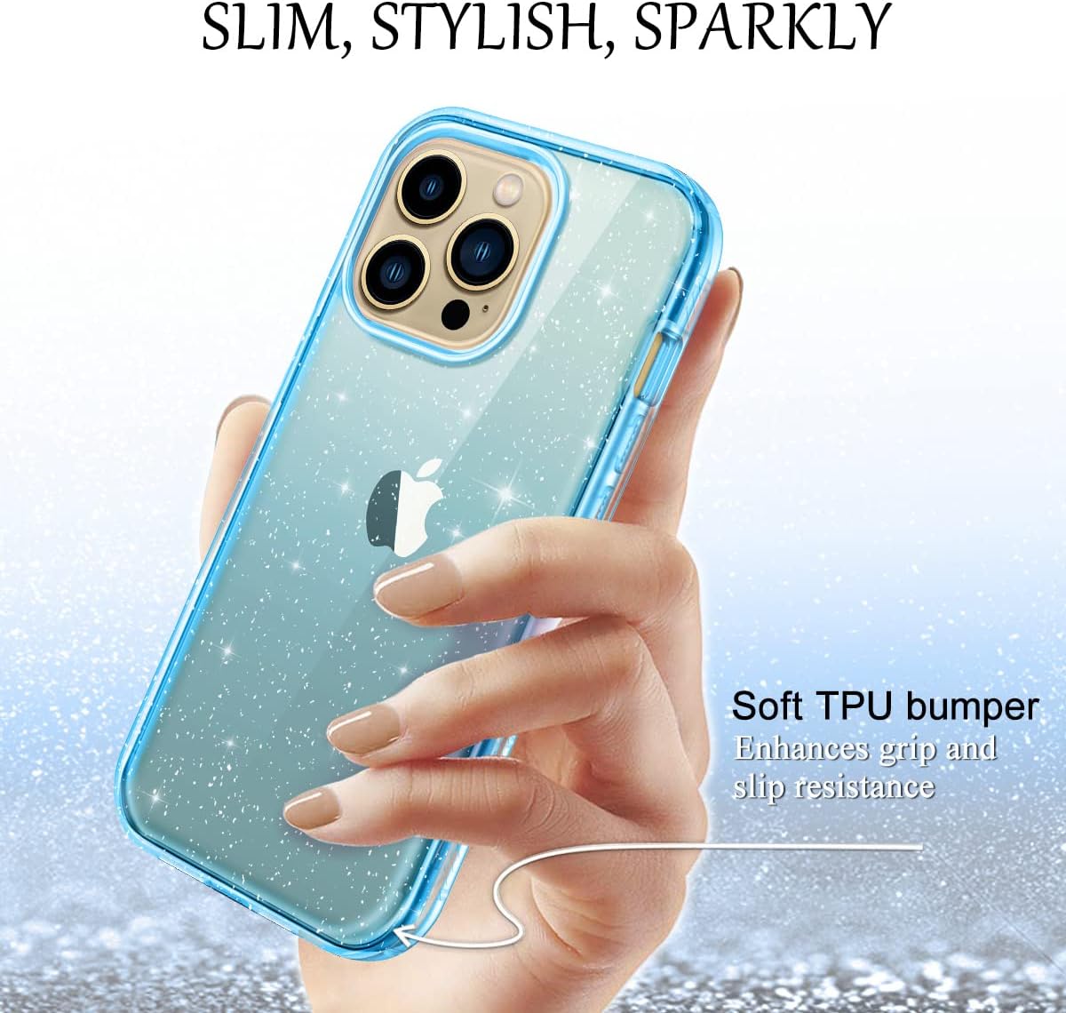 LONTECT for iPhone 13 Pro Case [Built-in Screen Protector] Glitter Clear Sparkly Bling Rugged Shockproof Hybrid Full Body Protective Cover Case for Apple iPhone 13 Pro 6.1 2021,Blue Clear Glitter