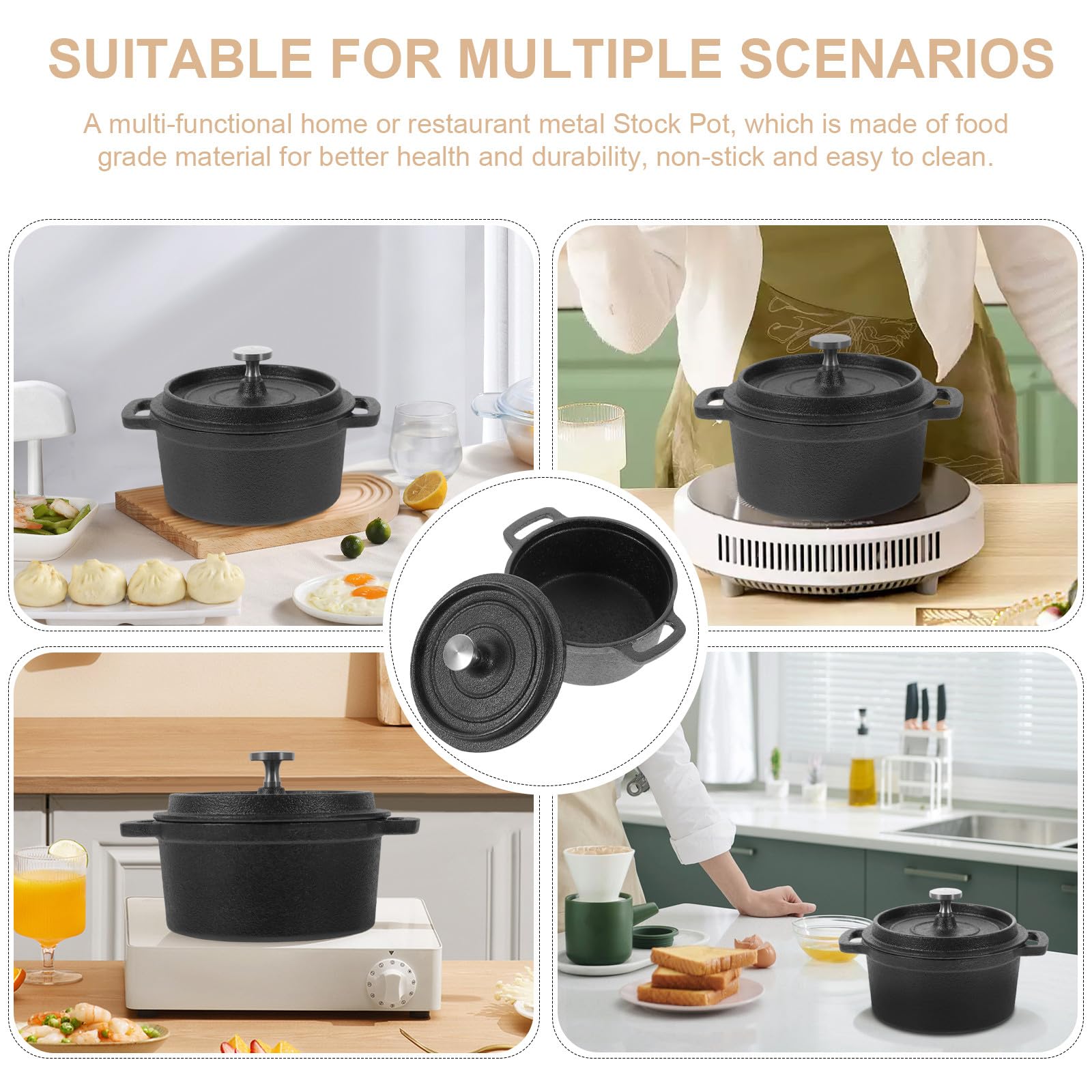 Pentola a Doppia Maniglia in Ghisa Mini per Latte e Cottura Alimenti con Coperchio, Pentola da Cucina e Cucina a Vapore, Accessorio Pratico per Uso Domestico