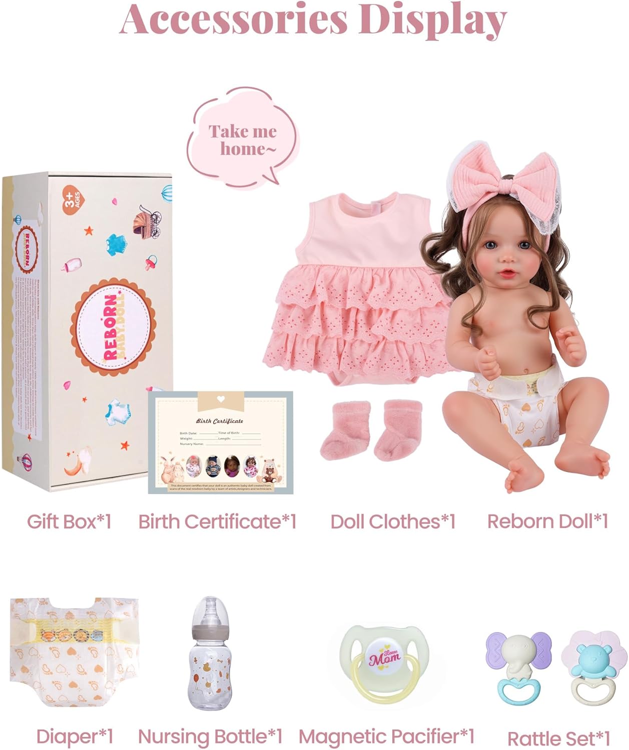 BABESIDE Lifelike Reborn Baby Dolls Dara - 20 Inch Realistic-Newborn Baby Doll Vinyl Full Body Brown Hair Girl Handmade Real Life Baby Dolls with Clothes and Toy Accessories Gift for Kids Age 3+