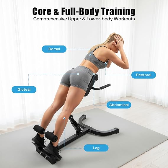 Roman Chair, Foldable Angle Height Adjustable Sit up Exercise Multi-Functional Bench, Core Strength Trainer, Back Exercise Machine for Arms, Abs, Back, Chest, Glutes, Hamstrings, Shoulders