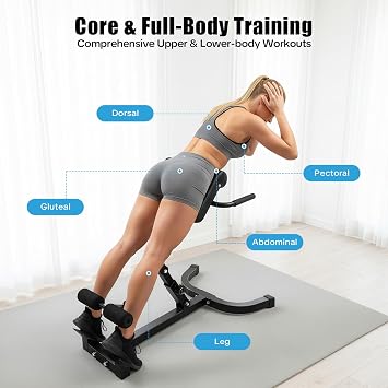 Roman Chair, Foldable Angle Height Adjustable Sit up Exercise Multi-Functional Bench, Core Strength Trainer, Back Exercise Machine for Arms, Abs, Back, Chest, Glutes, Hamstrings, Shoulders
